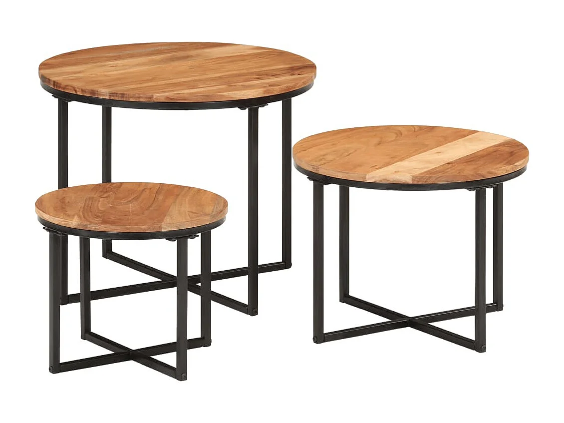Ilknur  Tables basses gigognes 3 pcs bois massif d'acacia et fer