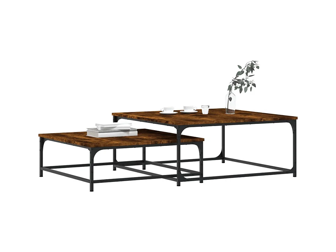 Hapert  2-delige Tafeltjesset bewerkt hout gerookt eikenkleurig