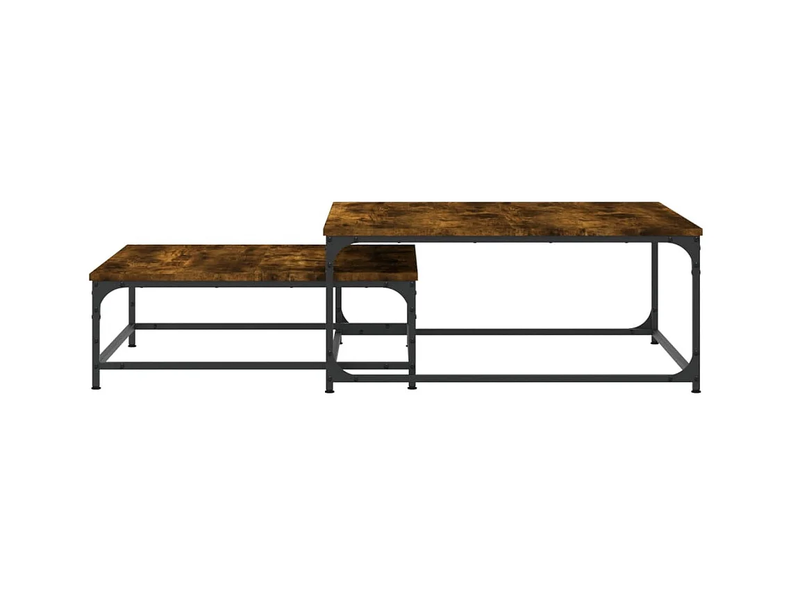 Hapert  2-delige Tafeltjesset bewerkt hout gerookt eikenkleurig