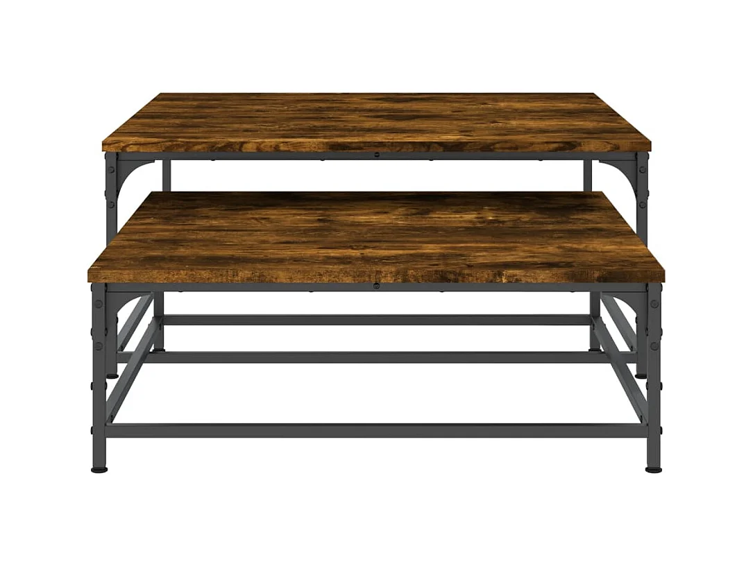 Hapert  2-delige Tafeltjesset bewerkt hout gerookt eikenkleurig