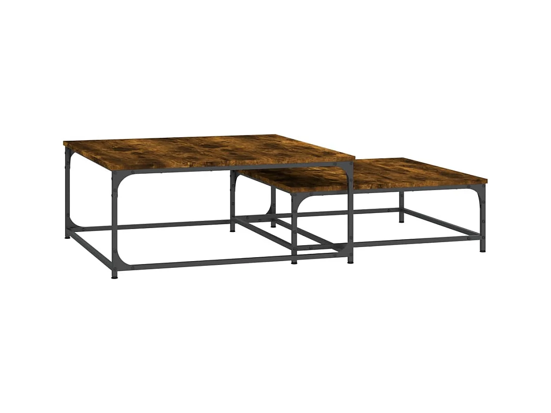 Hapert  2-delige Tafeltjesset bewerkt hout gerookt eikenkleurig