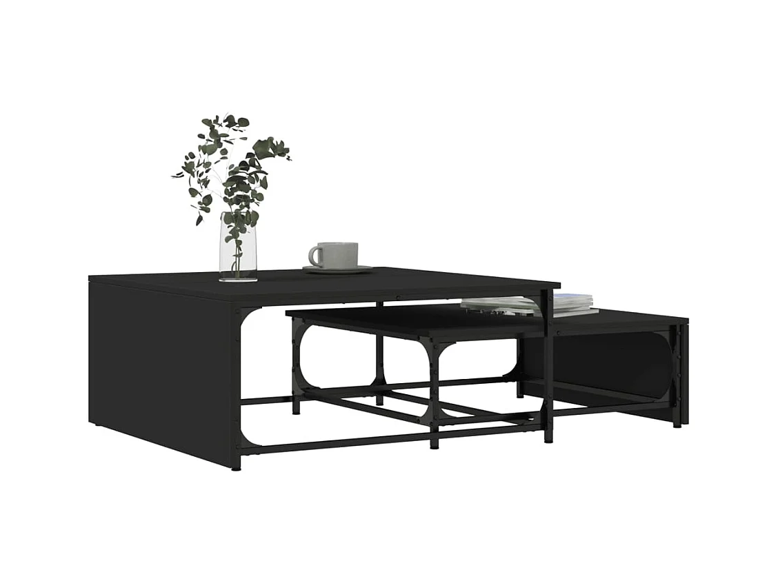 Jacqueline-Claire  Tables basses gigognes 2 pcs noir bois d'ingénierie et métal