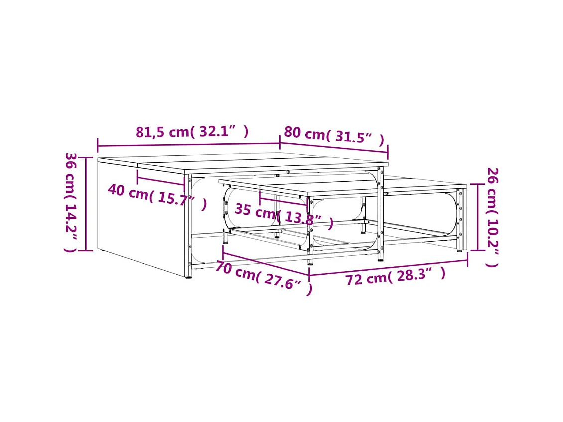 Jacqueline-Claire  Mesas de centro apilables 2 pzas madera ingeniería metal negro