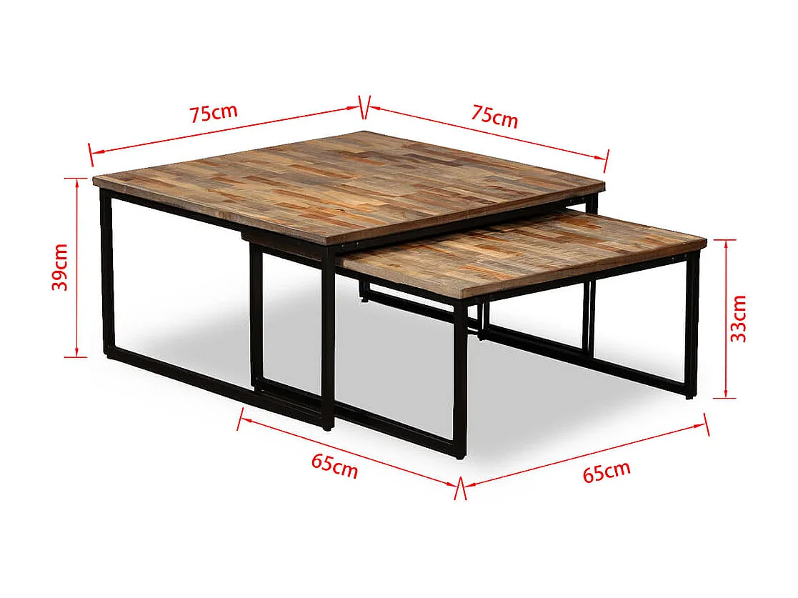 Bradel  Ensemble de table basse gigogne 2 pcs Teck massif récupération