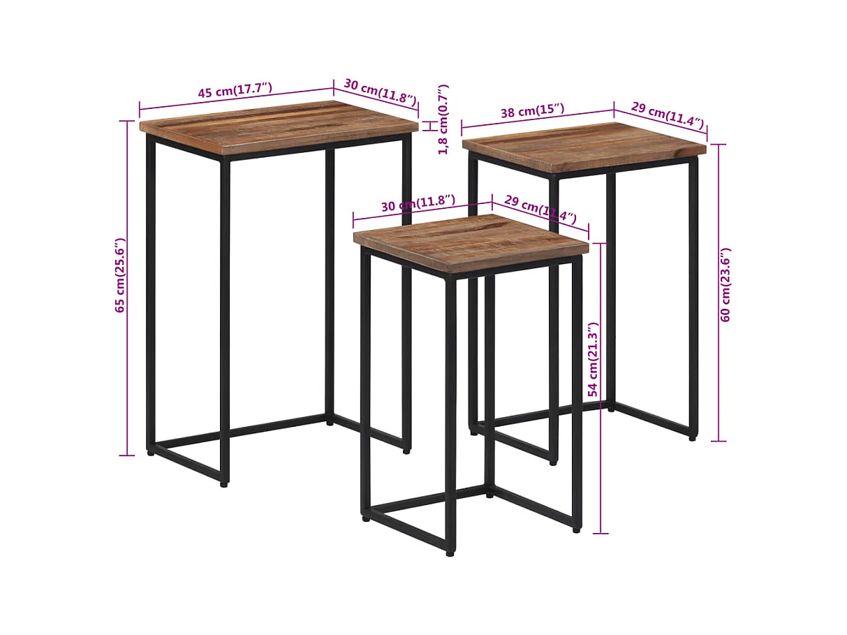 Garden Furniture -  Tables basses gigognes 3 pcs bois massif de teck