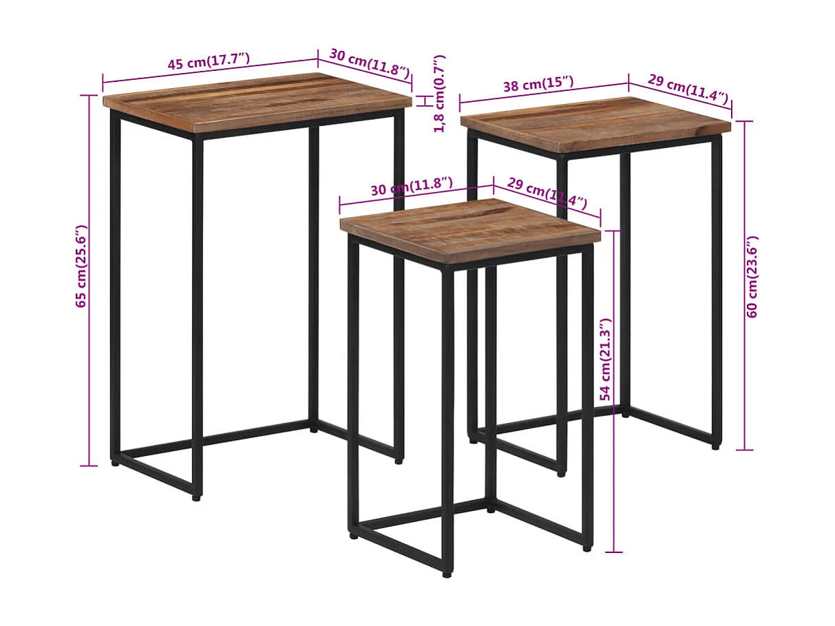 Garden Furniture -  Tables basses gigognes 3 pcs bois massif de teck