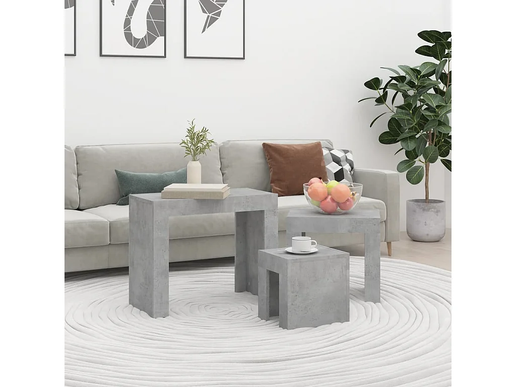 Key Largo  Tables basses gigognes 3 pcs Gris béton Bois d'ingénierie