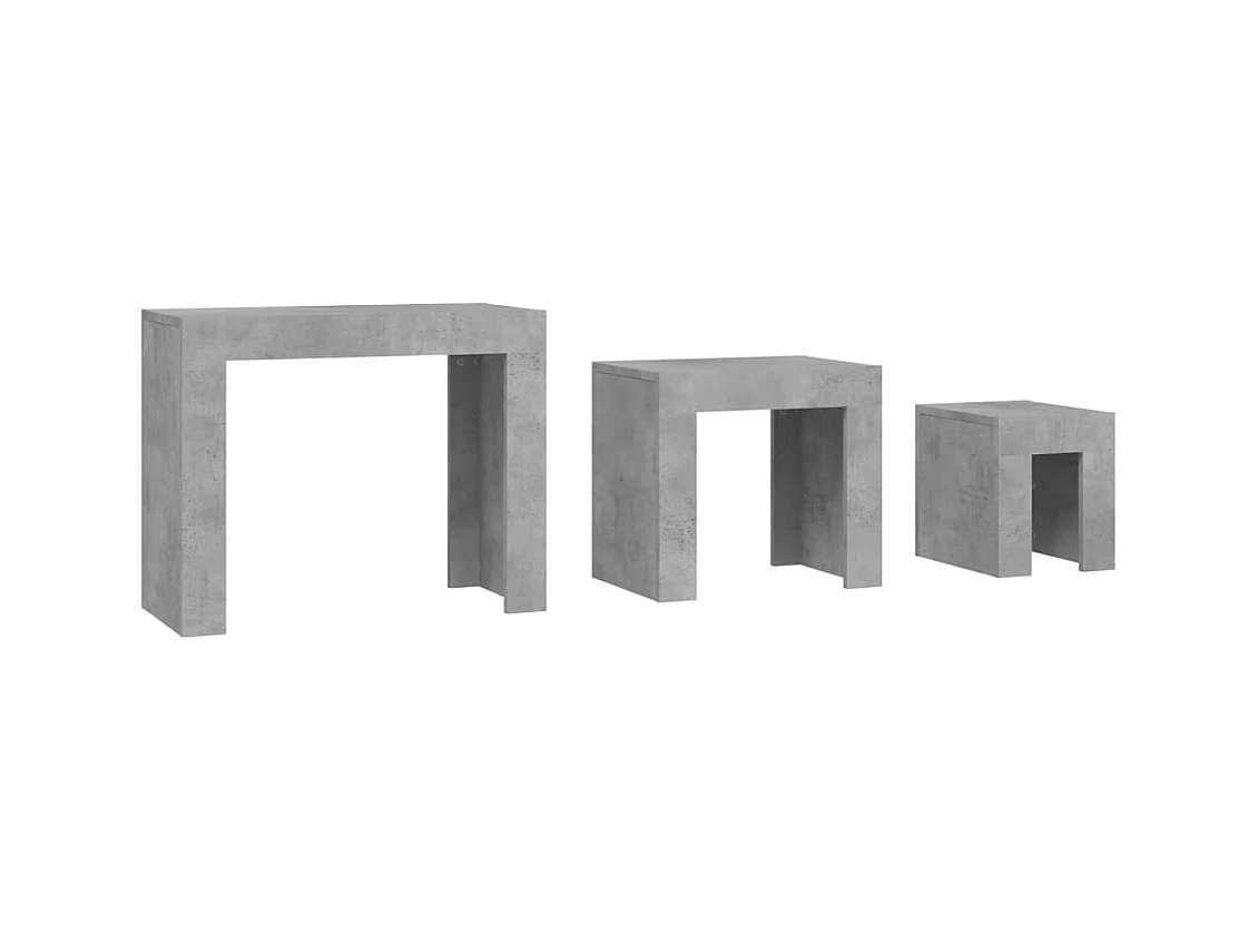 Key Largo  Mesas de centro apilables 3 pzs madera ingeniería gris hormigón