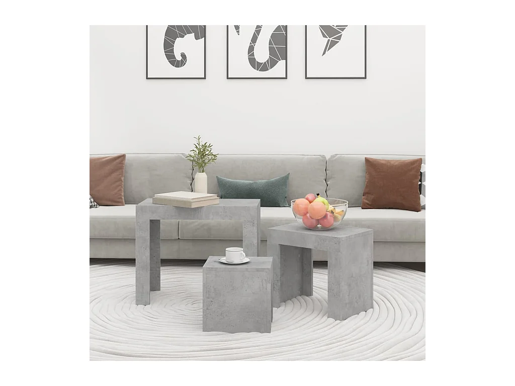 Key Largo  Mesas de centro apilables 3 pzs madera ingeniería gris hormigón