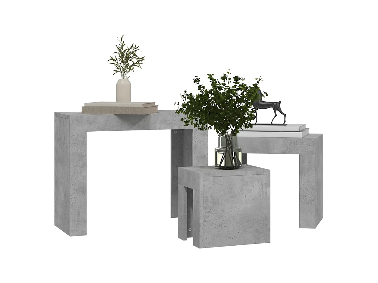 Key Largo  Mesas de centro apilables 3 pzs madera ingeniería gris hormigón