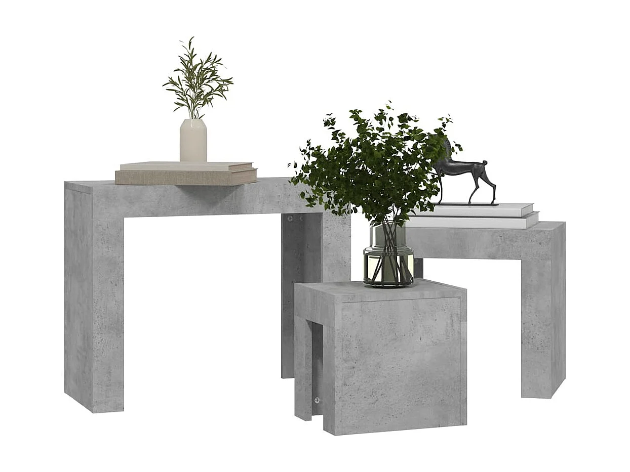 Key Largo  Tables basses gigognes 3 pcs Gris béton Bois d'ingénierie