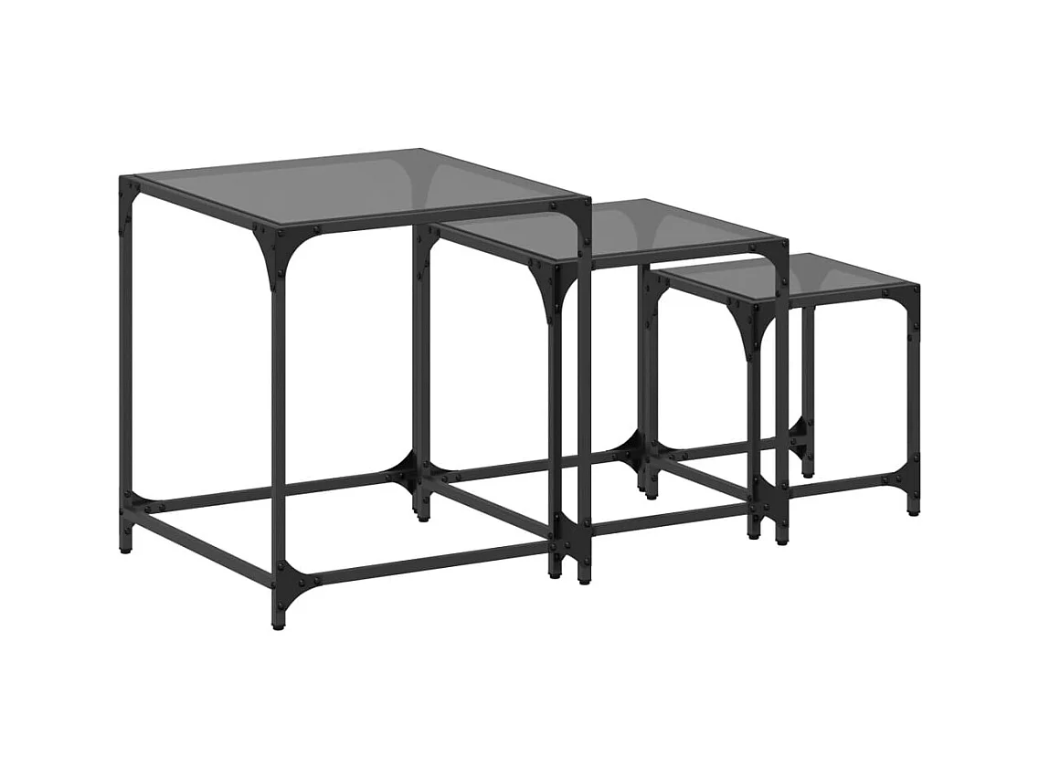 Myldir  Tables basses gigognes 3 pcs dessus en verre noir acier