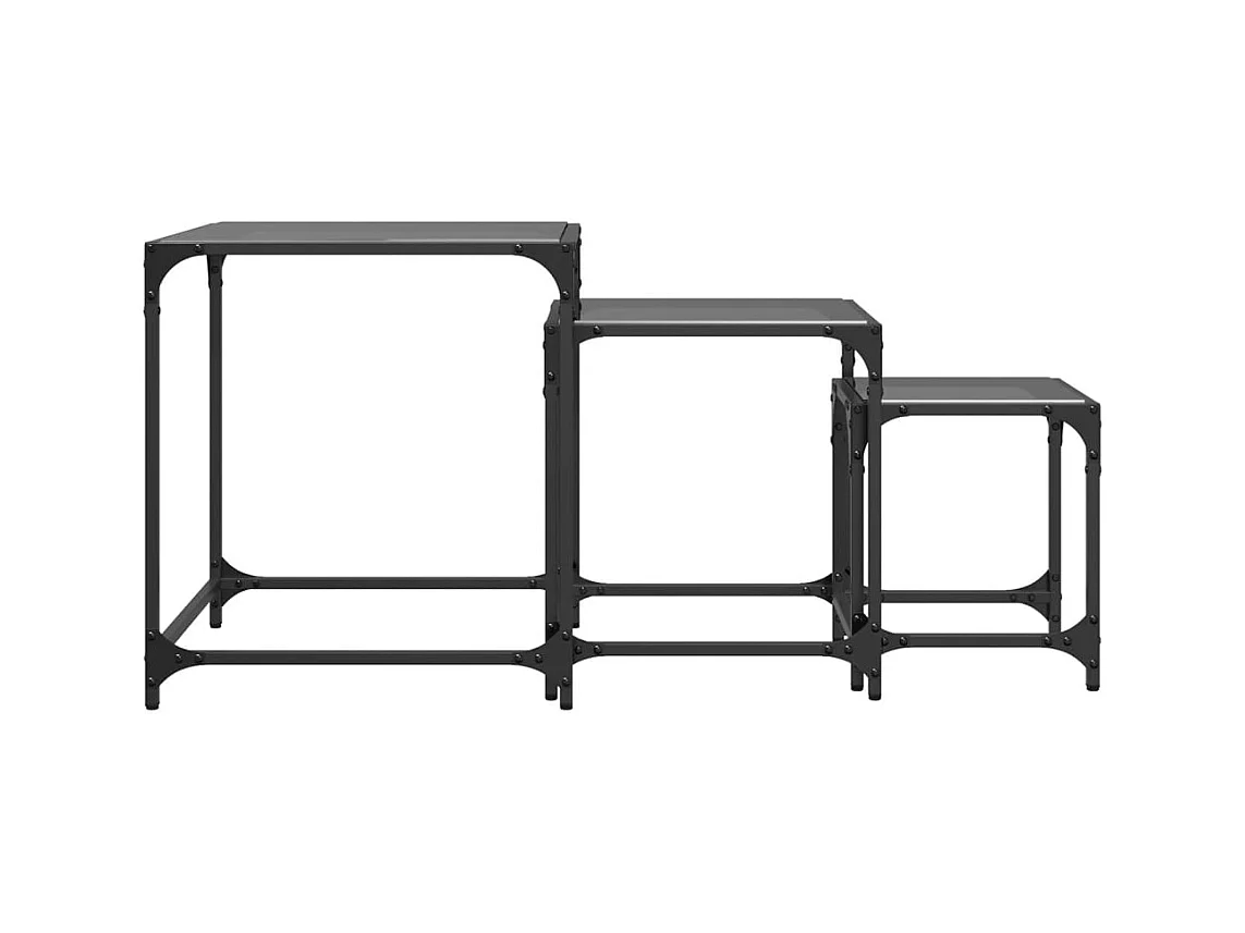 Myldir  Tables basses gigognes 3 pcs dessus en verre noir acier