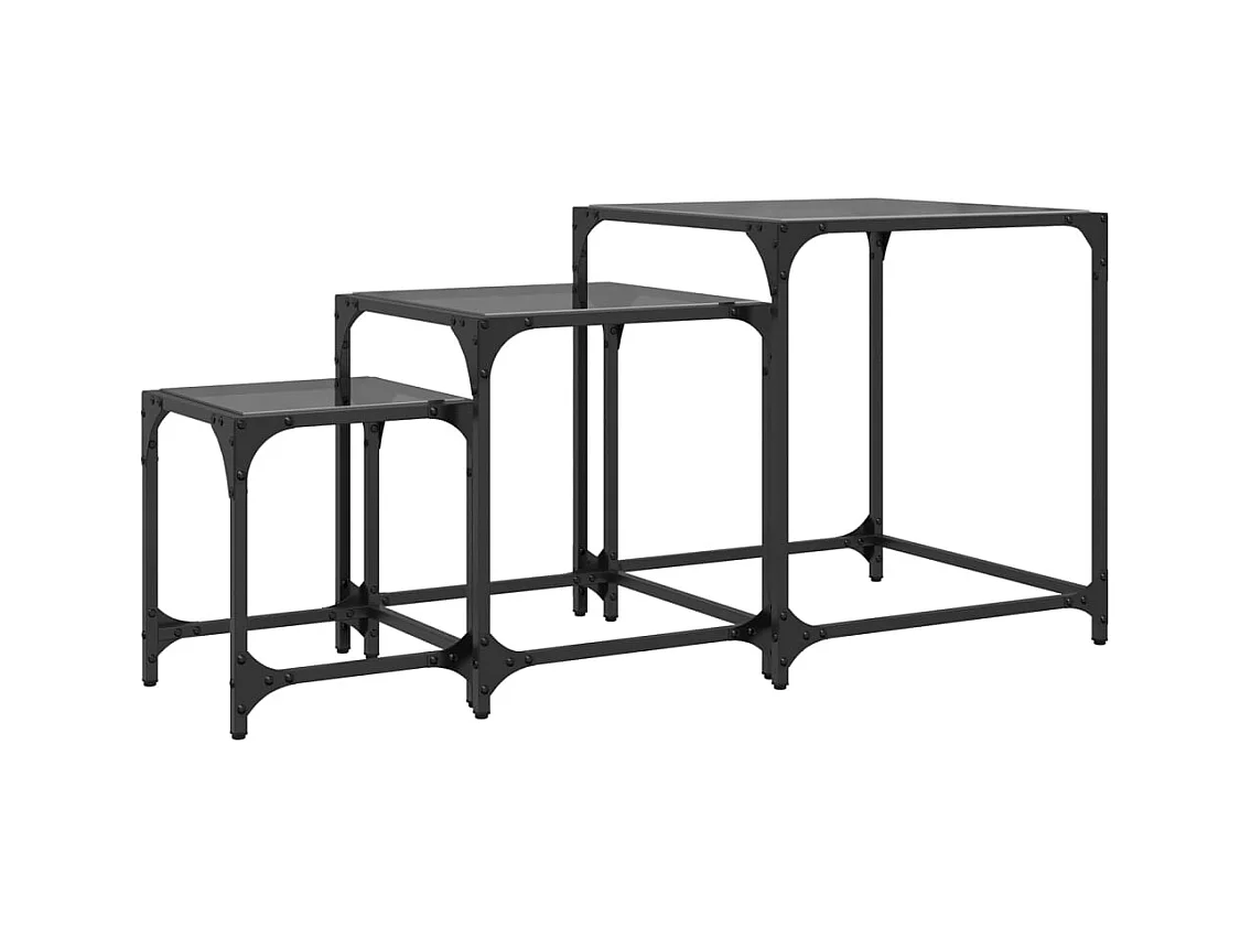 Myldir  Tables basses gigognes 3 pcs dessus en verre noir acier