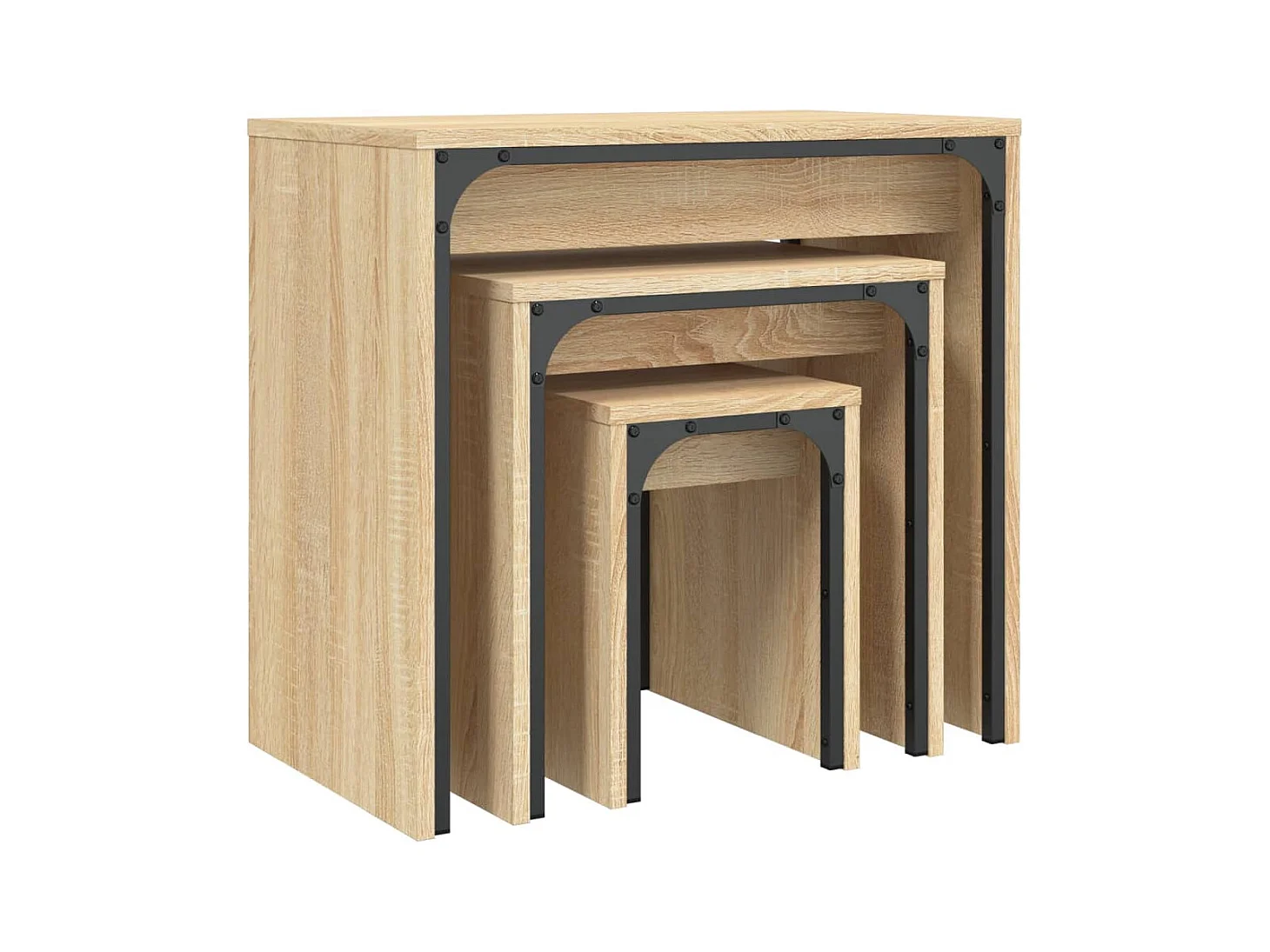 Rex  Mesas de centro apilables 3 pzas madera ingeniería roble Sonoma