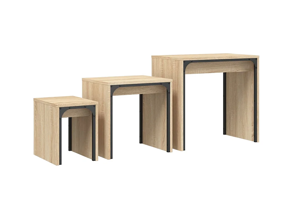 Rex  Mesas de centro apilables 3 pzas madera ingeniería roble Sonoma