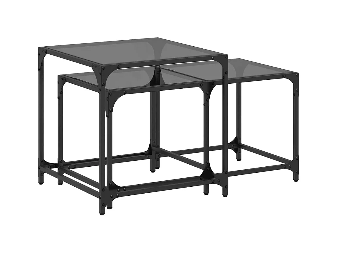 Paola Isabel  Tables basses gigognes 2 pcs dessus en verre noir acier