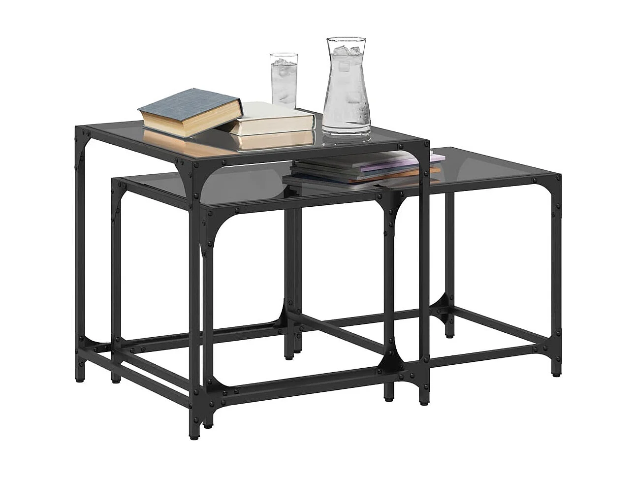 Paola Isabel  Tables basses gigognes 2 pcs dessus en verre noir acier