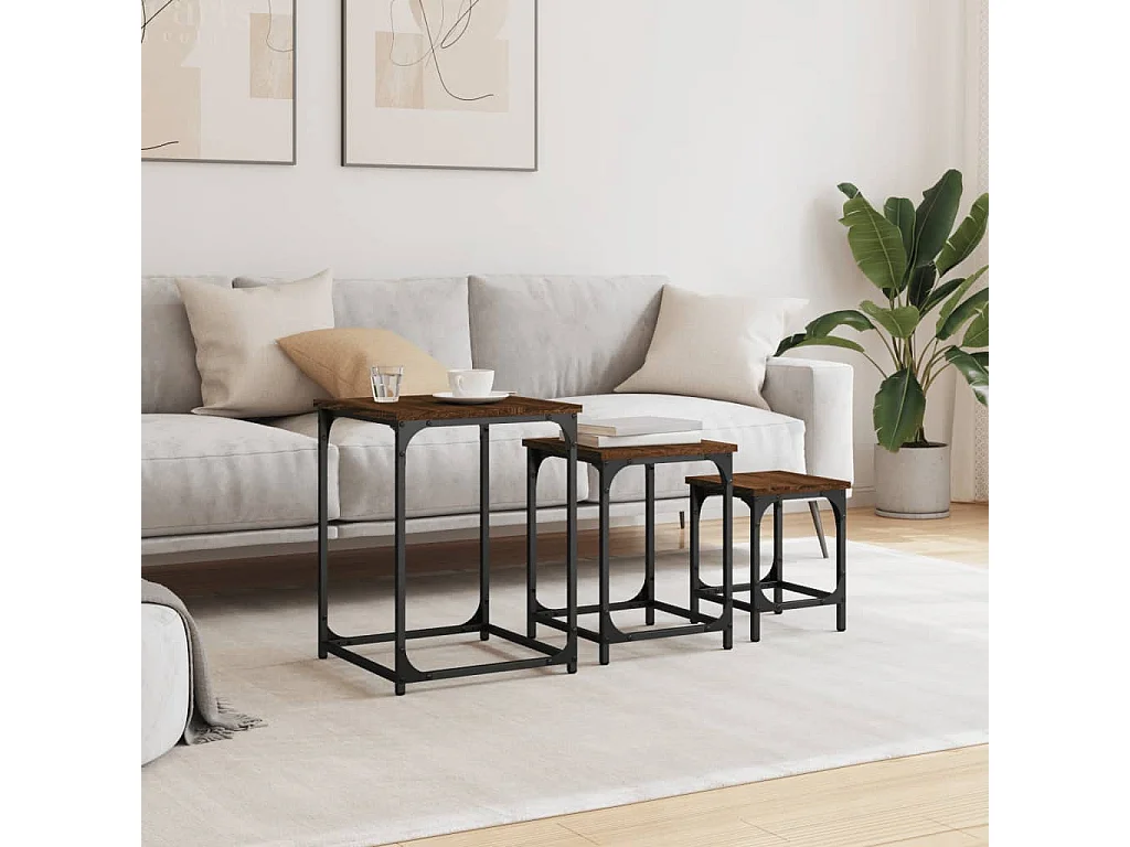 Harmony  Tables basses gigognes 3 pcs chêne marron bois d'ingénierie