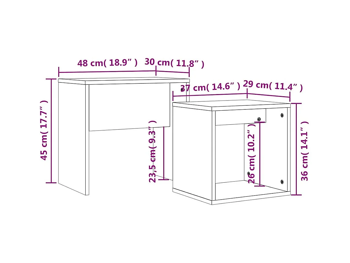 Wrylor  2-delige Tafeltjesset bewerkt hout bruin eikenkleur