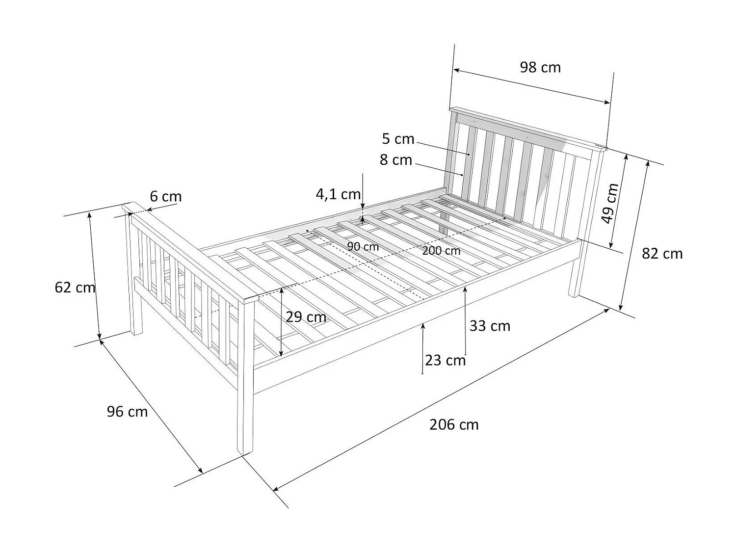 Lit pour enfant 90x200cm bois blanche 208 x 96 x 82 cm LIT06081