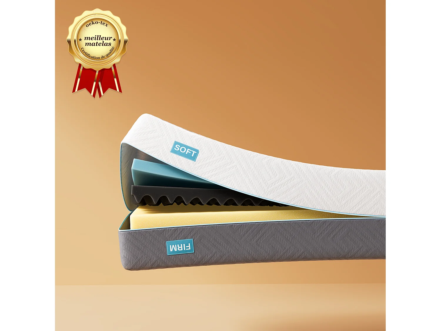 Matelas en mousse à mémoire de forme 140x200 cm, matelas en mousse froide à 7 zones h3h4, 21 cm de hauteur, avec housse lavable.