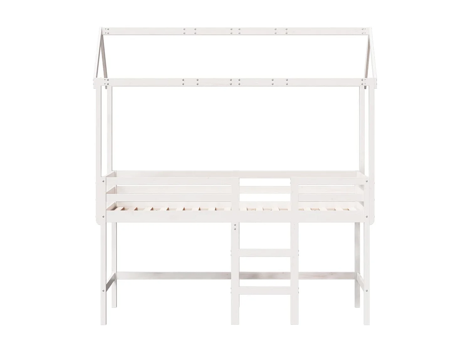 Cama alta c/ escada e telhado 90x190 cm pinho maciço branco