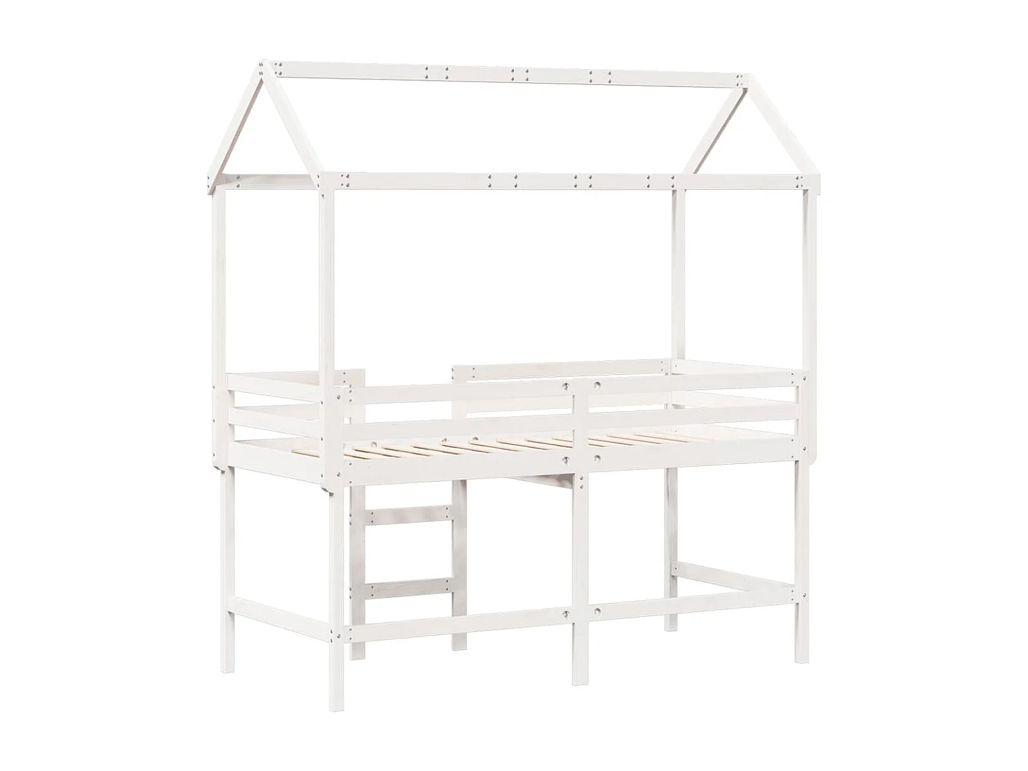 Cama alta c/ escada e telhado 90x190 cm pinho maciço branco