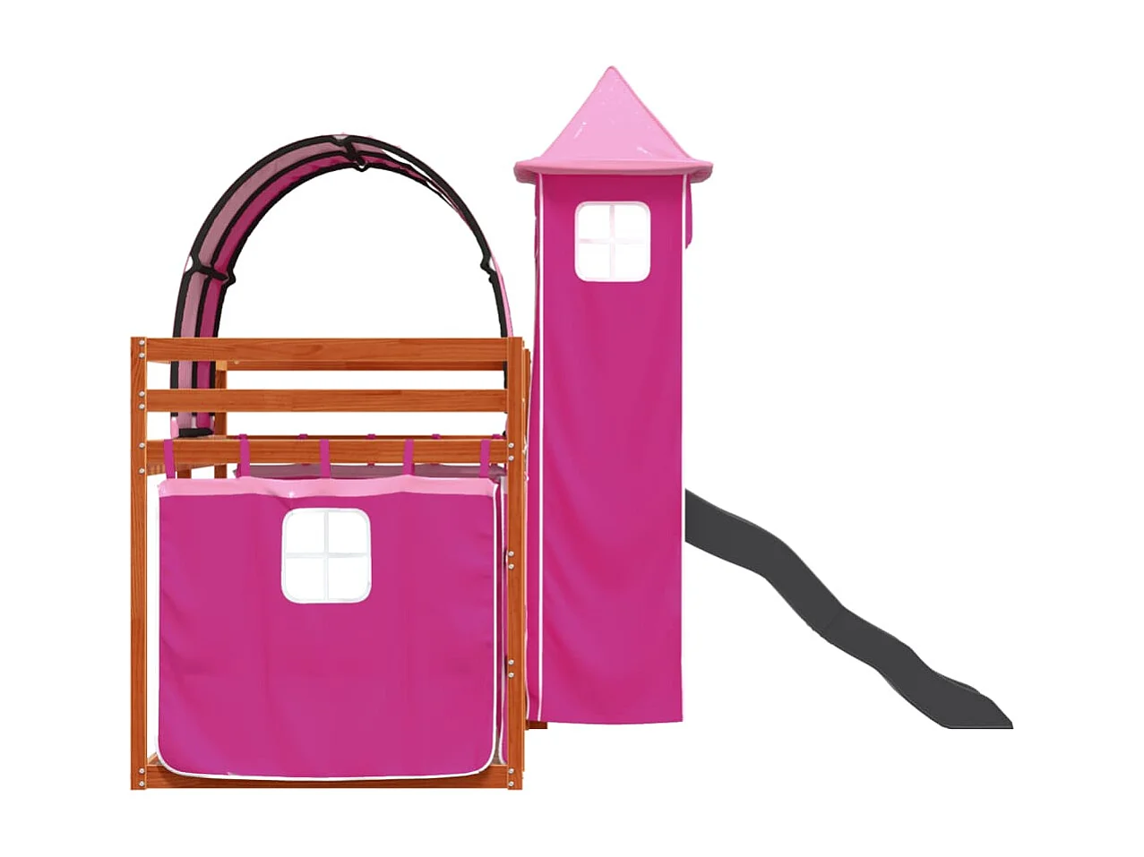 Letto a Castello con Scivolo e Tende Rosa 90x190 cm