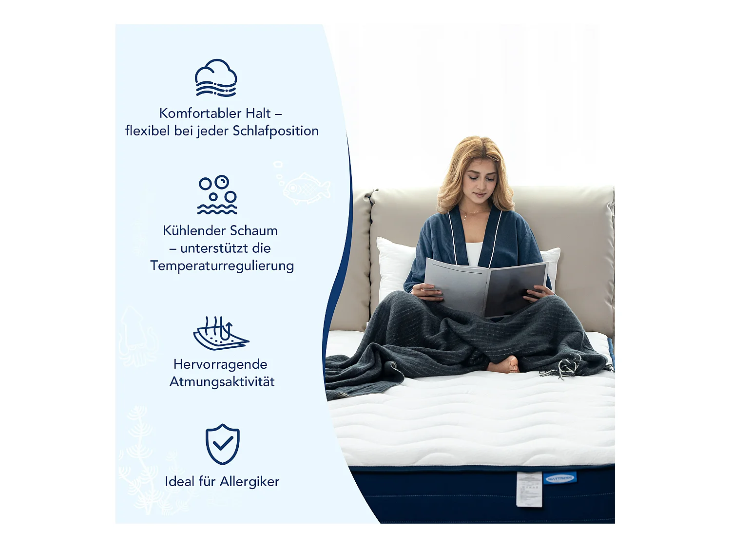 Komfortschaummatratze 90x200 cm – 22 cm Dicke – 7 Komfortzonen – ausgewogene Unterstützung