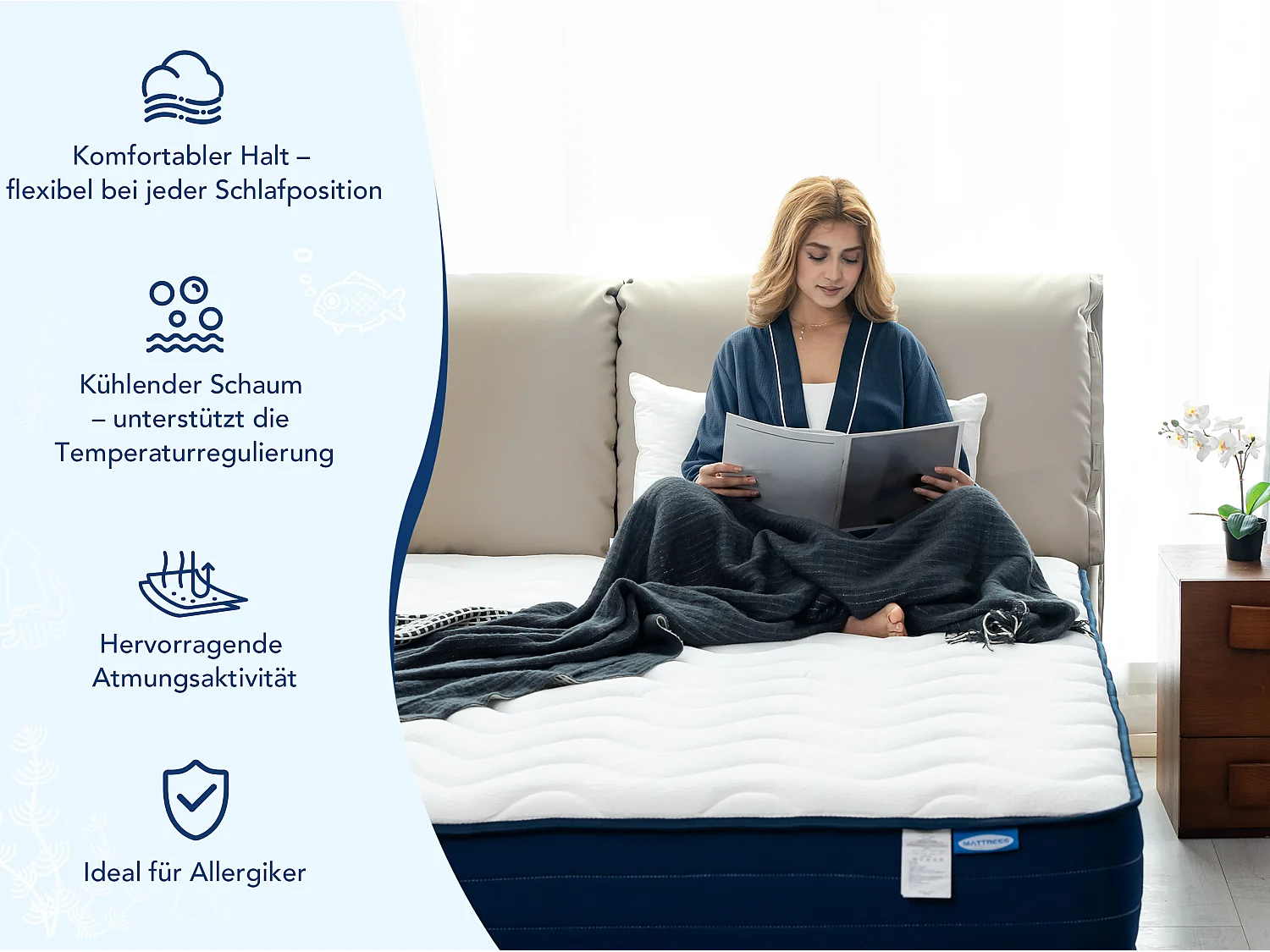 Komfortschaummatratze 90x200 cm – 22 cm Dicke – 7 Komfortzonen – ausgewogene Unterstützung