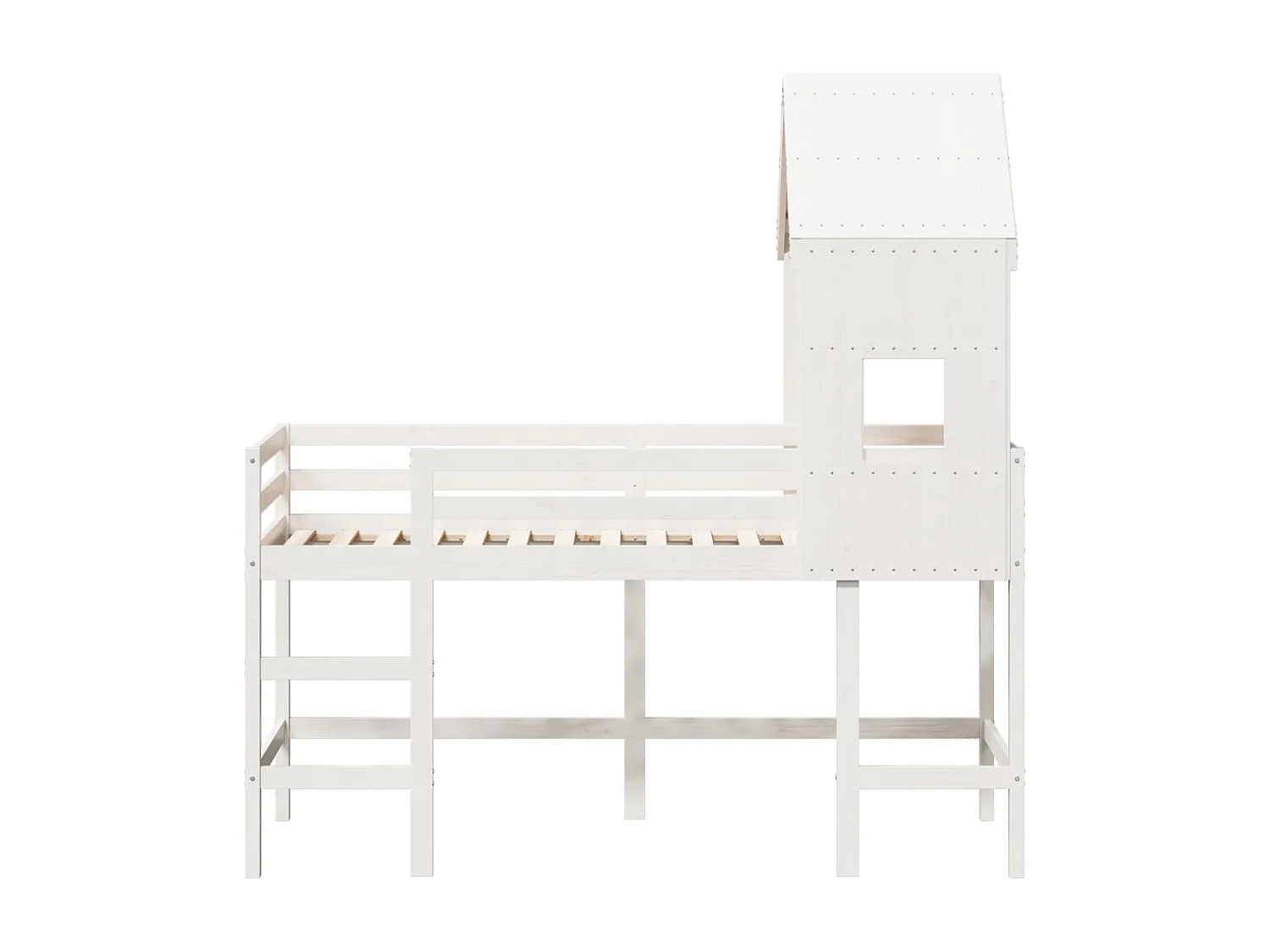 Cama alta c/ escada e telhado 80x200 cm pinho maciço branco