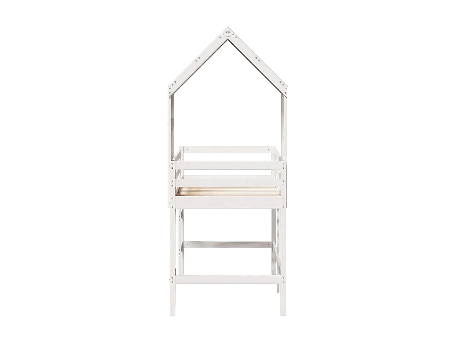Cama alta c/ escada e telhado 80x200 cm pinho maciço branco