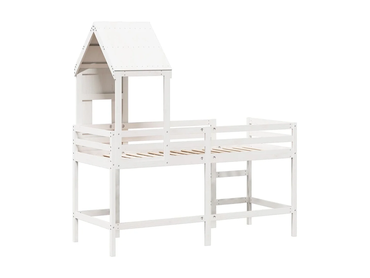 Cama alta c/ escada e telhado 80x200 cm pinho maciço branco