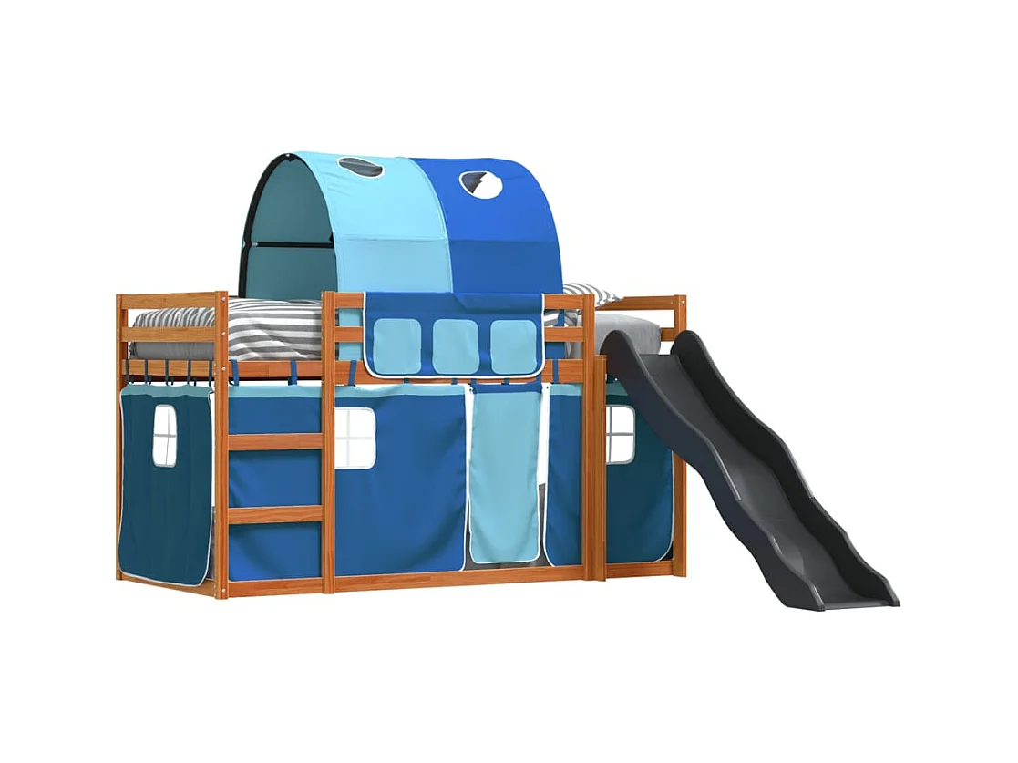 Lit superposé sans matelas avec toboggan et rideaux 90x200 cm