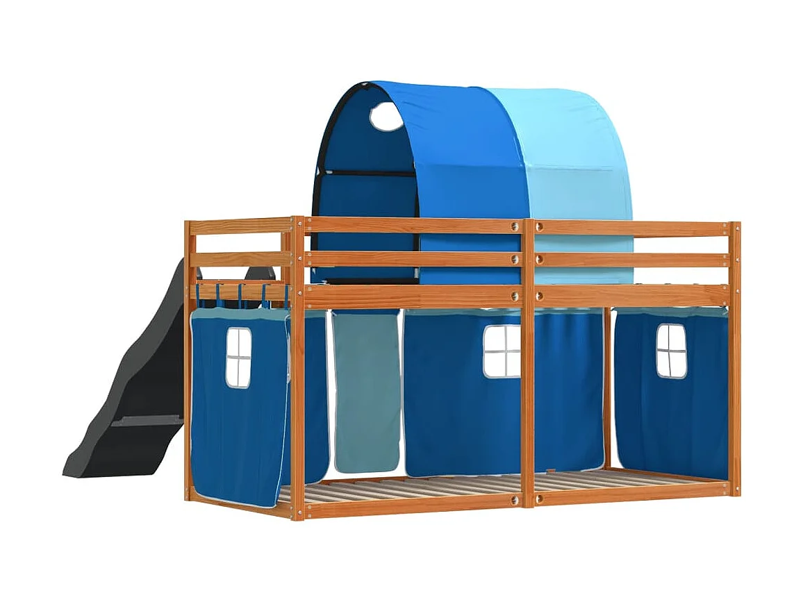 Lit superposé sans matelas avec toboggan et rideaux 90x200 cm