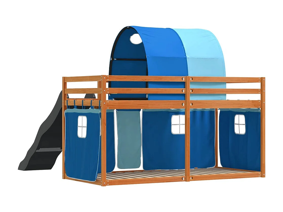 Lit superposé sans matelas avec toboggan et rideaux 90x200 cm