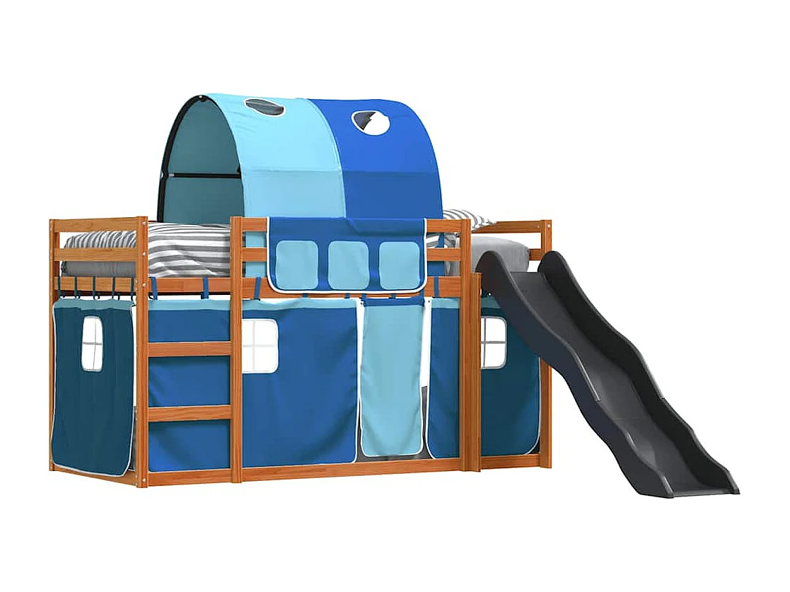 Lit superposé sans matelas avec toboggan et rideaux 90x200 cm