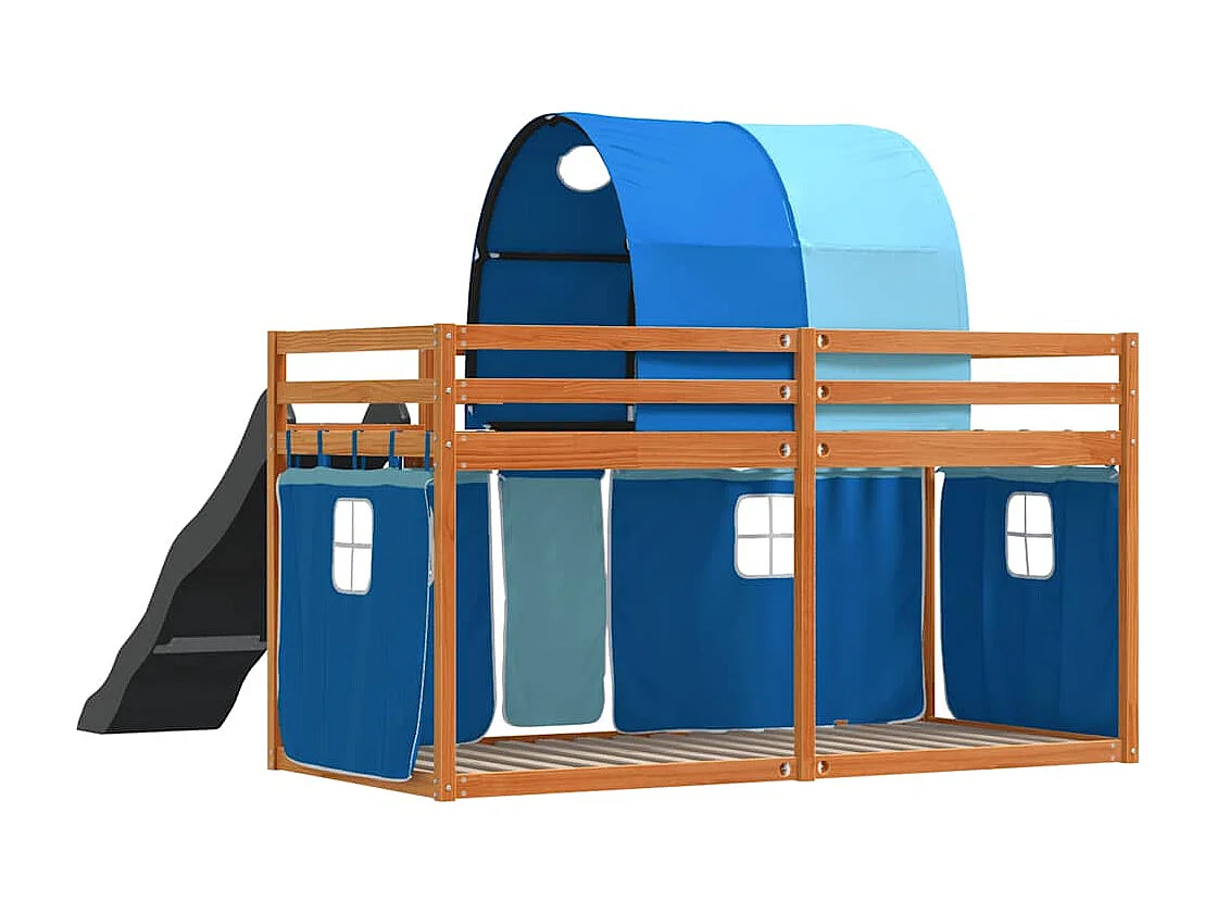 Lit superposé sans matelas avec toboggan et rideaux 90x200 cm