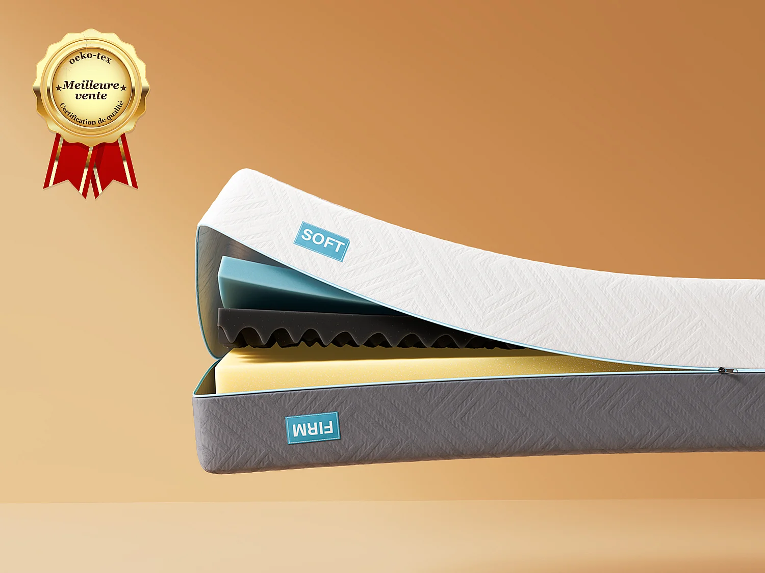 Matelas en mousse à mémoire de forme 180x200 cm, matelas en mousse froide à 7 zones h3h4, 21 cm de hauteur, avec housse lavable.