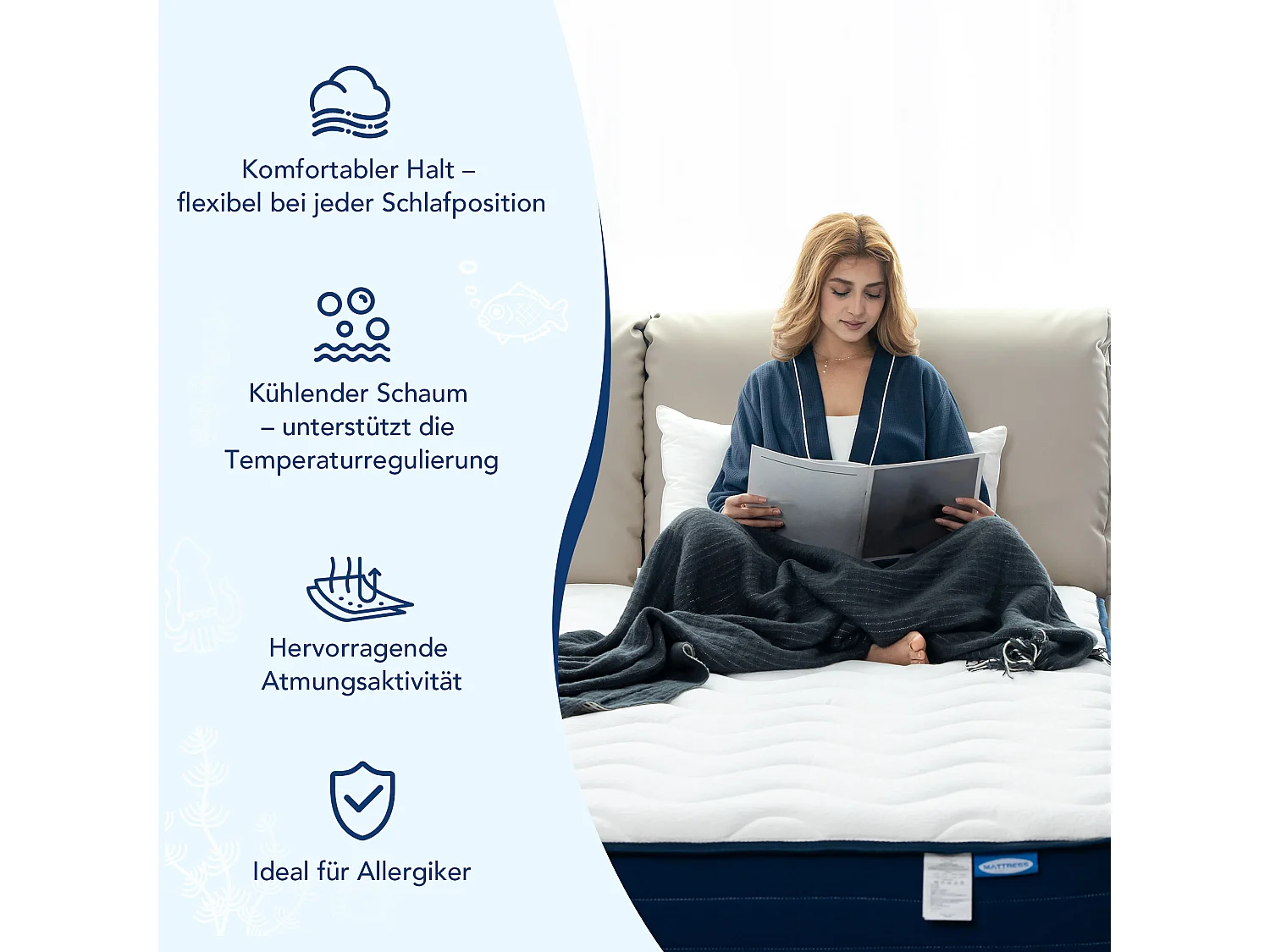 Komfortschaummatratze 180x200 cm – 22 cm Dicke – 7 Komfortzonen – ausgewogene Unterstützung