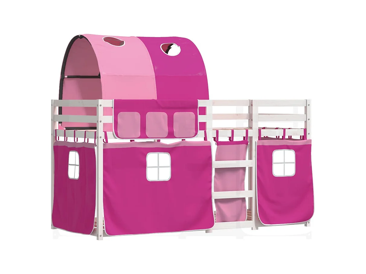 Lit superposé avec rideaux rose 80x200 bois pin massif