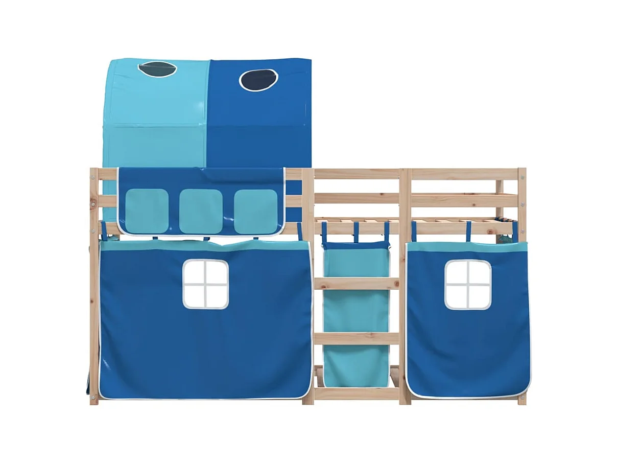 Lit superposé avec rideaux bleu 90x190 bois pin massif