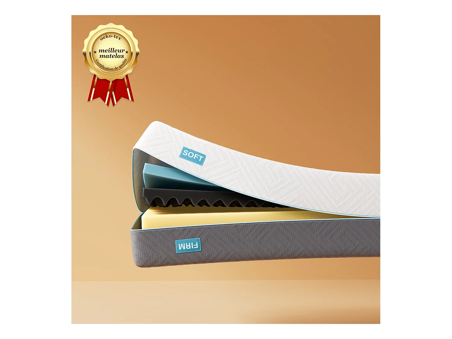 Matelas en mousse à mémoire de forme 90x200 cm, matelas en mousse froide à 7 zones h3h4, 21 cm de hauteur, avec housse lavable