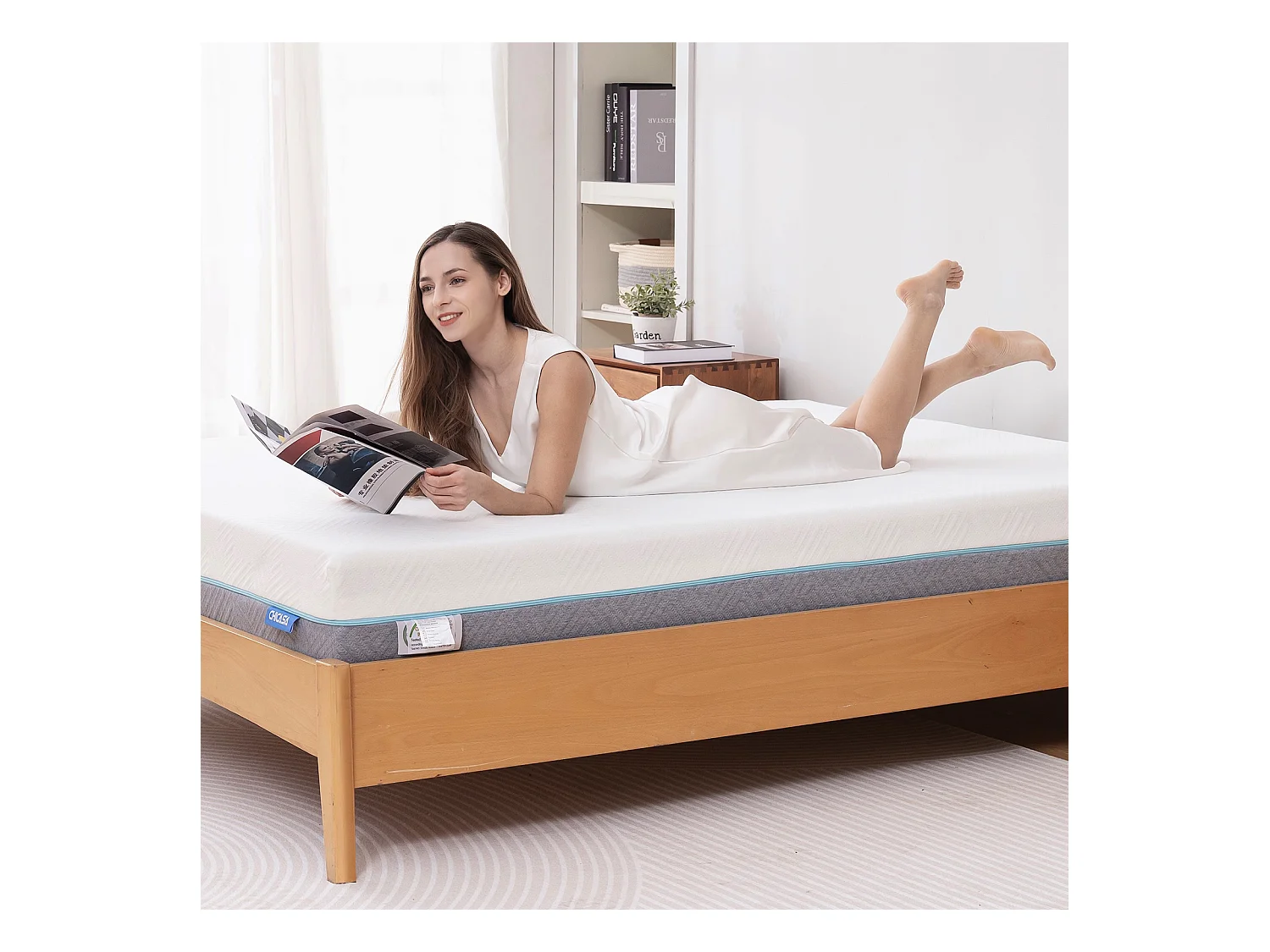 Matelas en mousse à mémoire de forme 160x200 cm, matelas en mousse froide à 7 zones h3h4, 21 cm de hauteur, avec housse lavable.