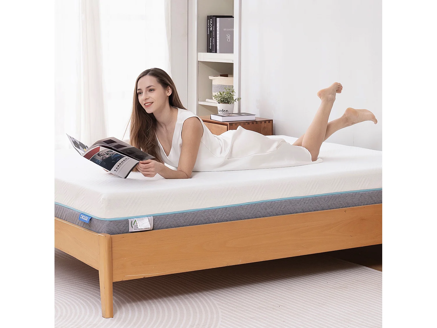 Matelas en mousse à mémoire de forme 160x200 cm, matelas en mousse froide à 7 zones h3h4, 21 cm de hauteur, avec housse lavable.