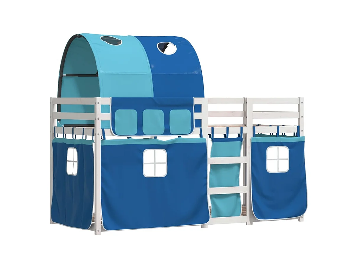 Lit superposé avec rideaux bleu 90x200 bois pin massif