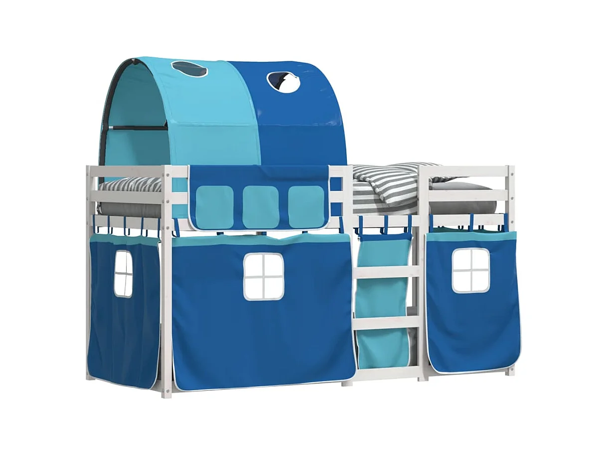 Lit superposé avec rideaux bleu 90x200 bois pin massif