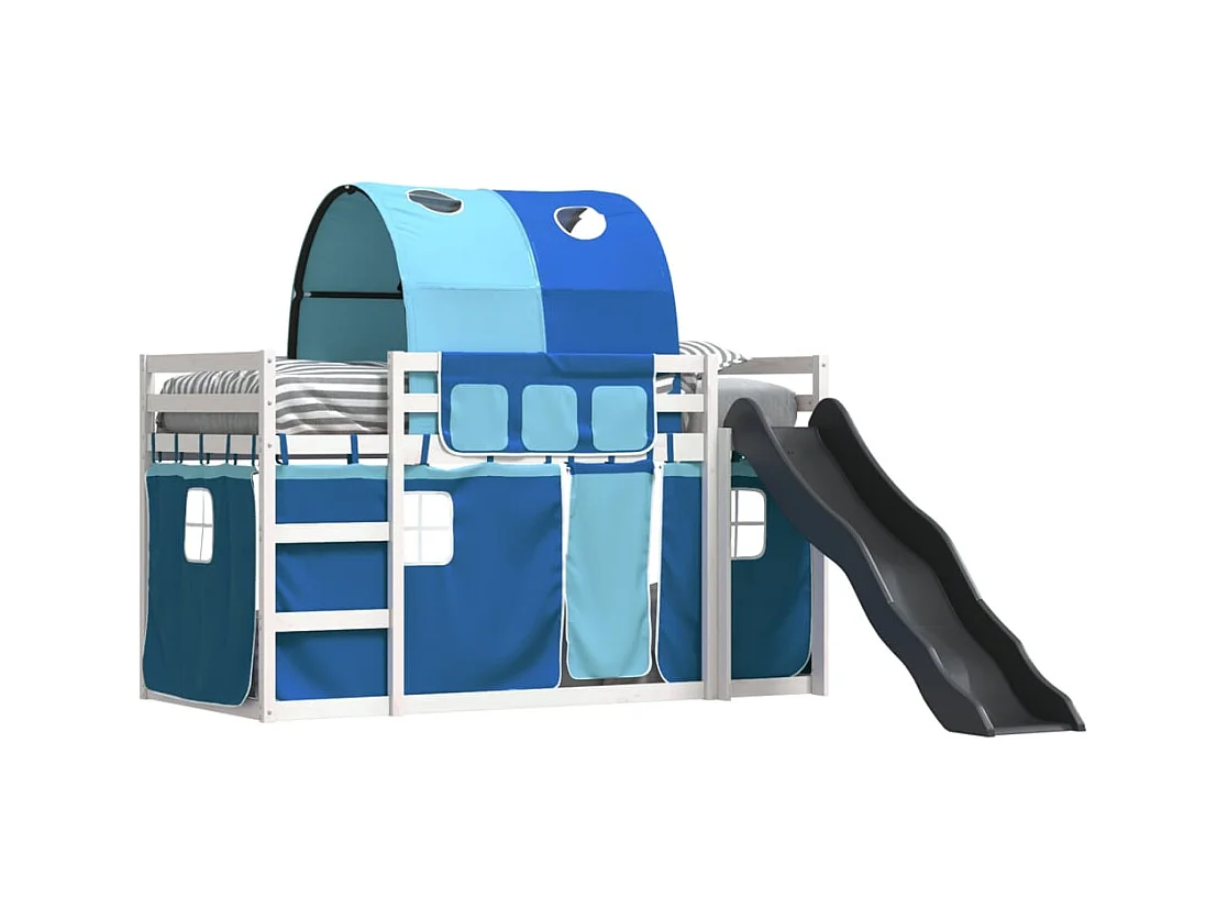 Letto a Castello con Scivolo e Tende Blu 90x190 cm
