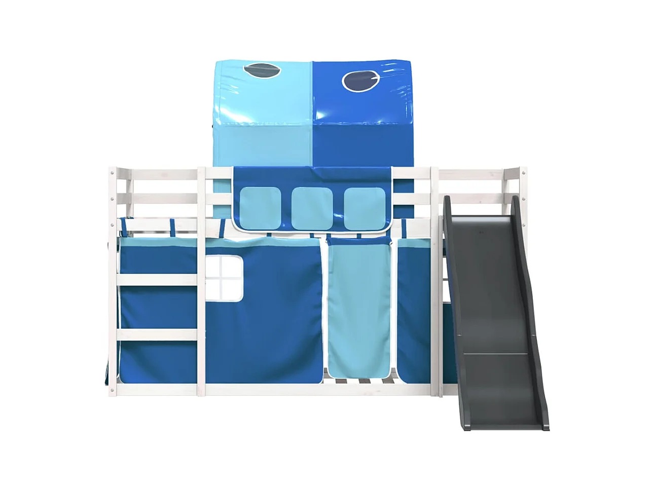 Letto a Castello con Scivolo e Tende Blu 90x190 cm